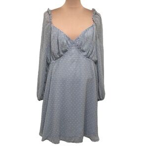 Misguided Dobby Milkmaid Dress Size US 16 Light Blue Swiss Dot Balloon Sleeve